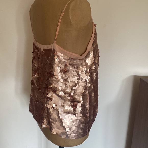 Moulinette Soeurs sz 2 sequin tank top champagne pink small repair at thin strap - Picture 2 of 6